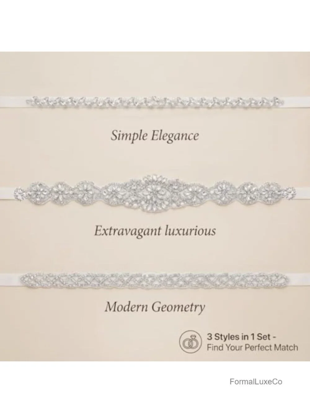3 Piece Rhinestone Bridal Belt Set, Wedding Dress Sash, Crystal Belt for Gown